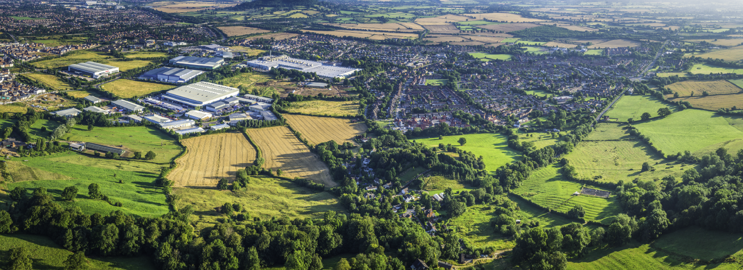 Aerial image panorama photo over buildings and fields 01