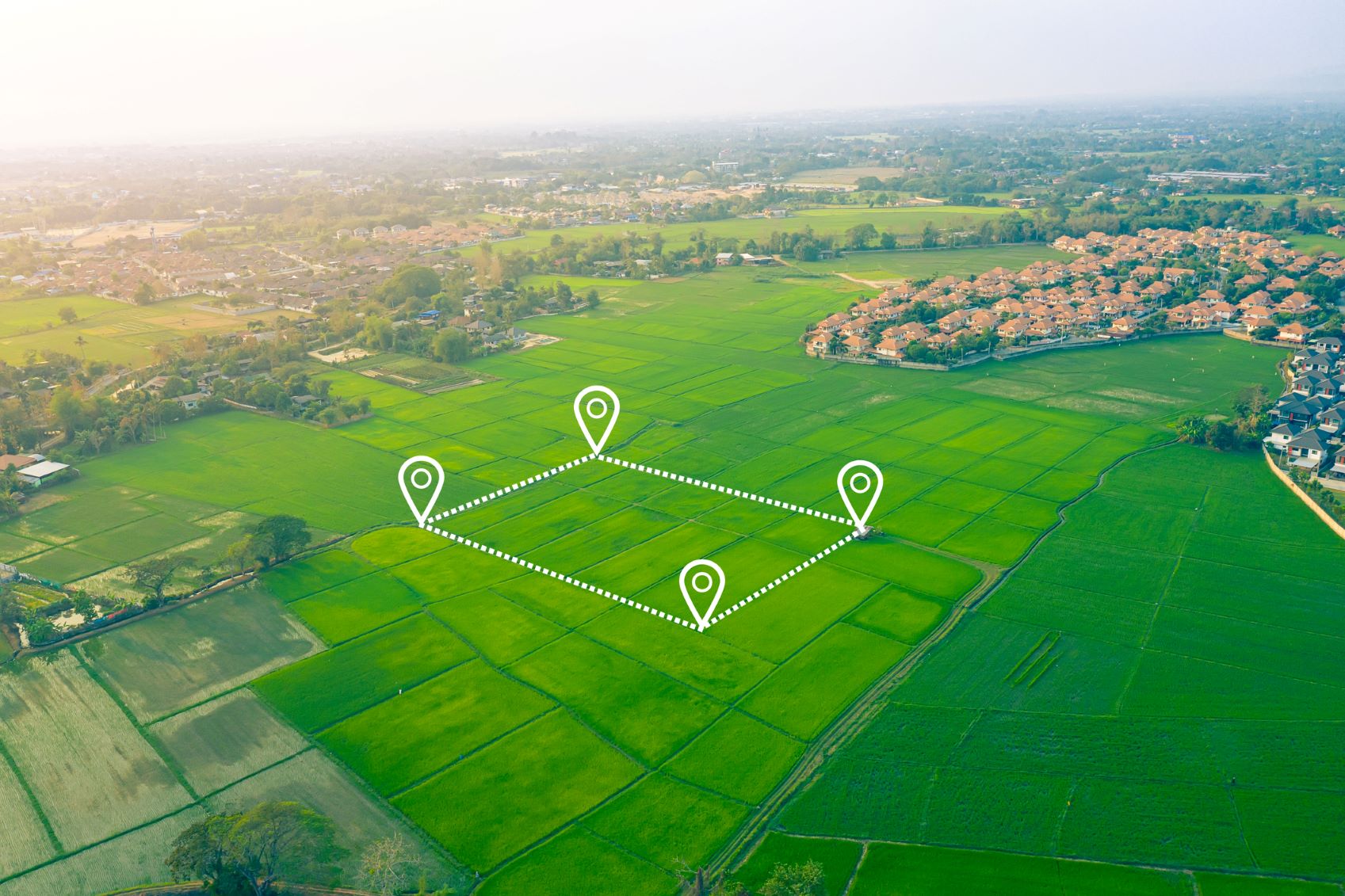 Aerial view land with marked plot